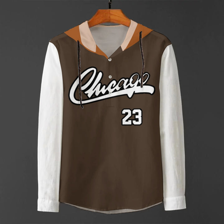 Men's Sportswear Colorful Chicago 23 Print Long Sleeve Hooded Shirt
