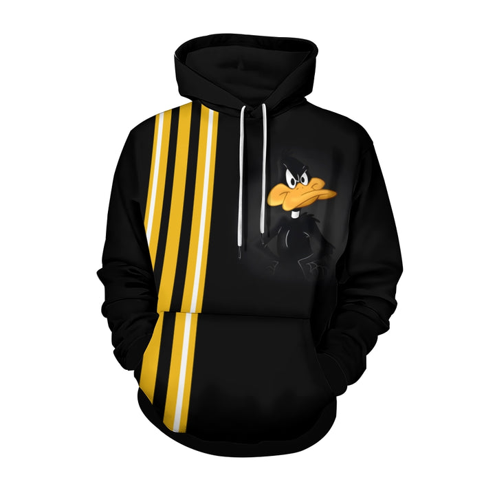 Men's Fun Cartoon Duck Stripe Print Hooded Sweatshirt