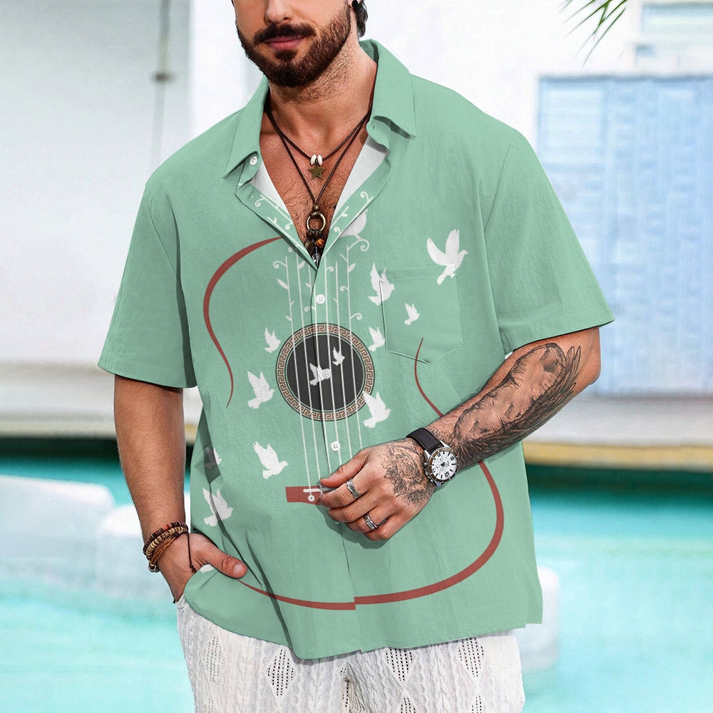 Guitar Pigeon Casual Short Sleeve Shirt 2501005311