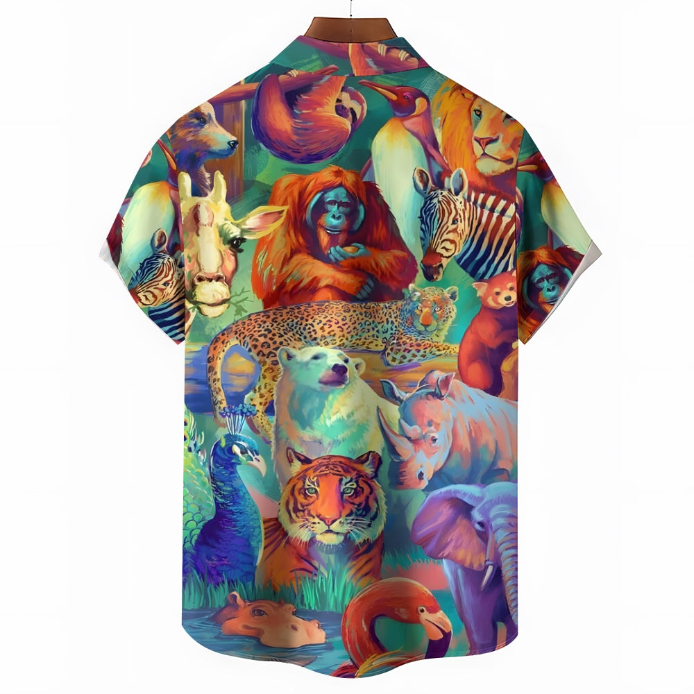 Animal World Print Casual Short Sleeve Shirt 2412004242