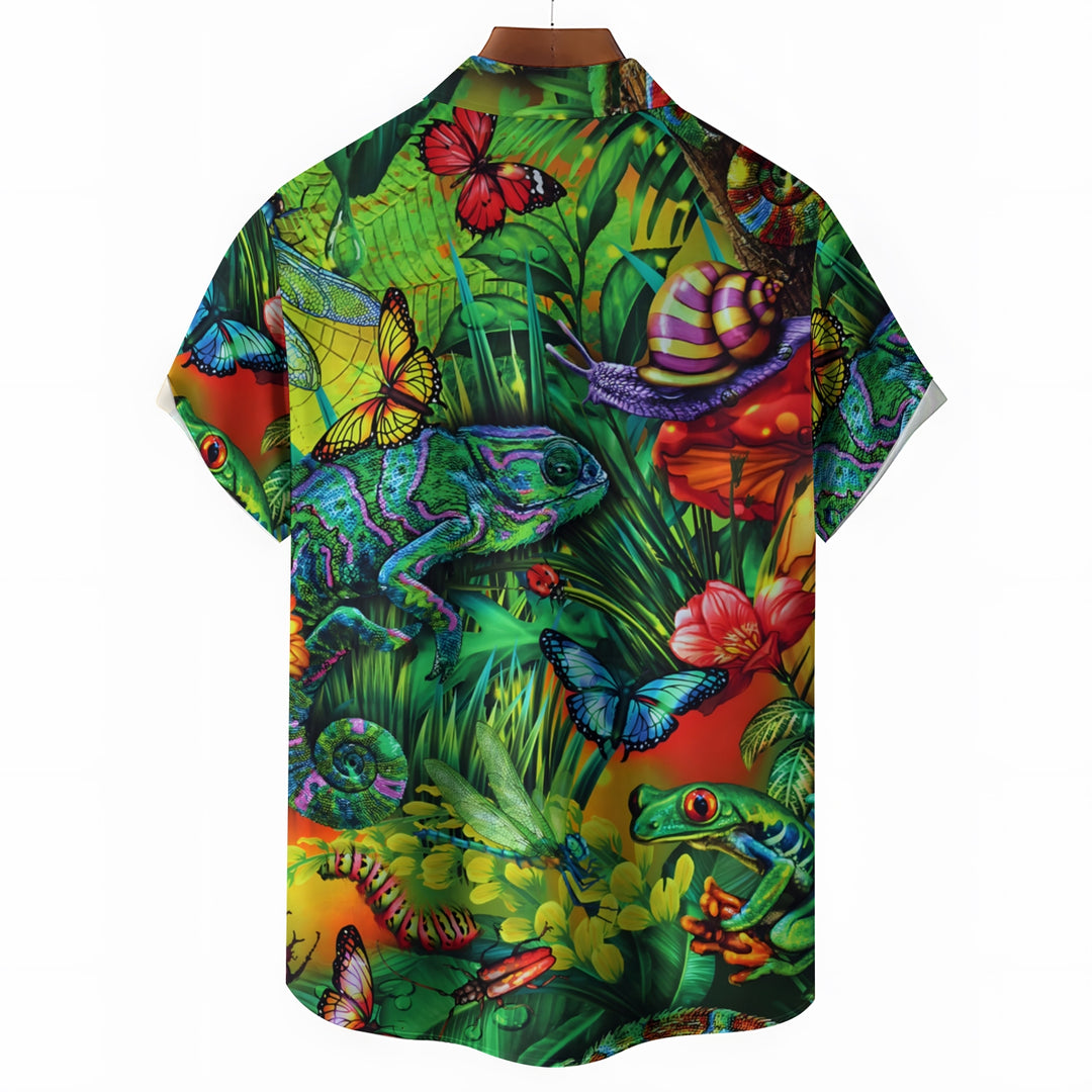 Men's Tropical Rainforest Animals Insects Casual Short Sleeve Shirt 2404000248