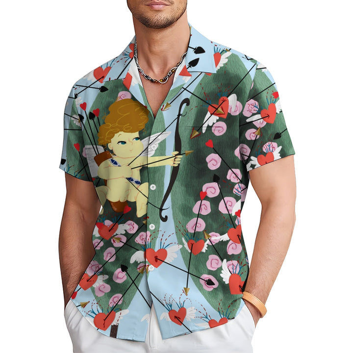 Valentine's Day Cupid Archery Print Casual Short Sleeve Shirt 2411012906