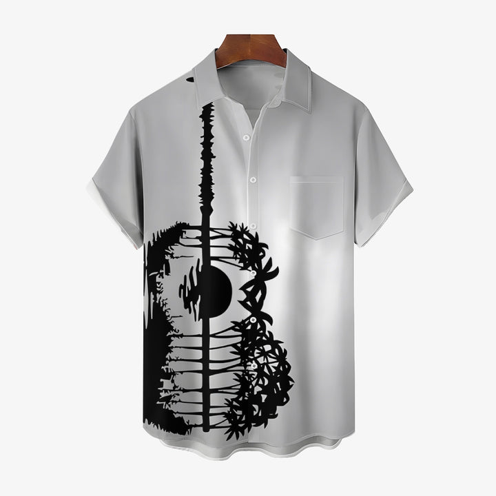 Hawaiian Guitar Silhouette Art Print Casual Short Sleeve Shirt 2501005329