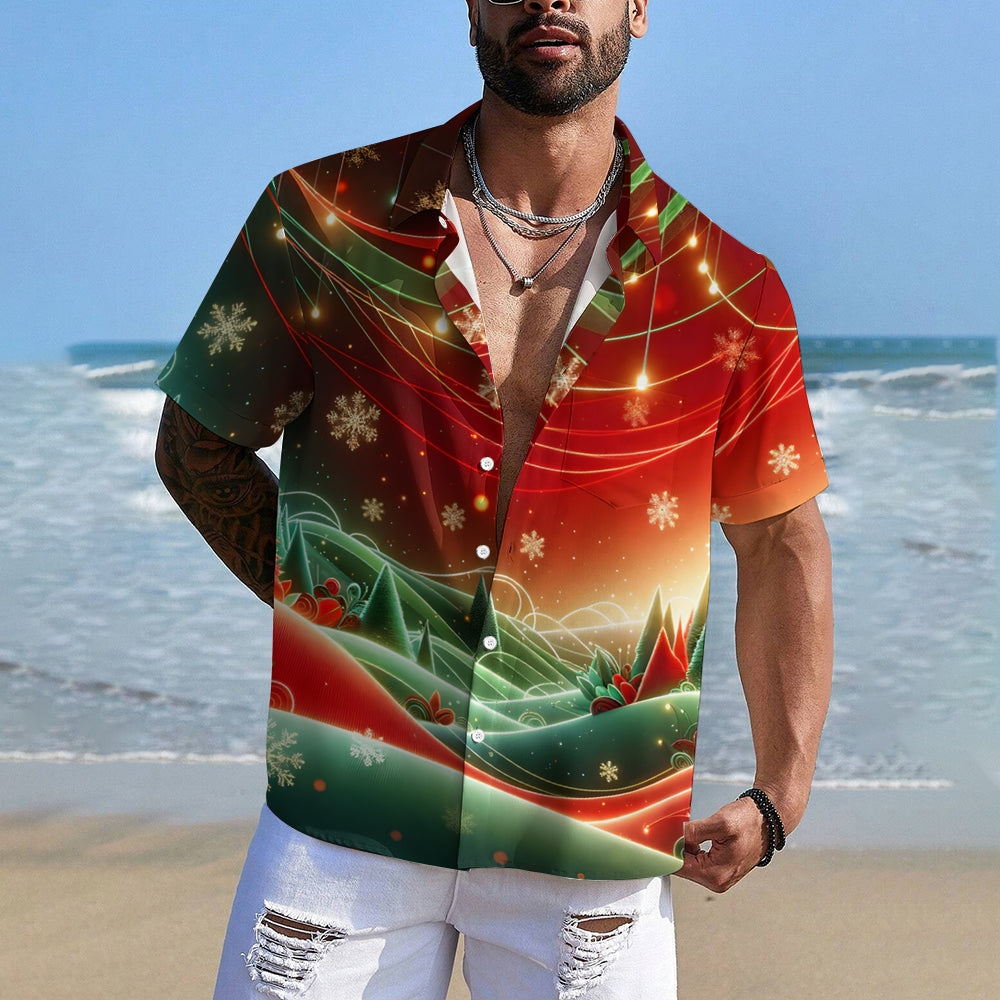 Christmas Landscape Decorative Print Casual Short Sleeve Shirt 2411011835