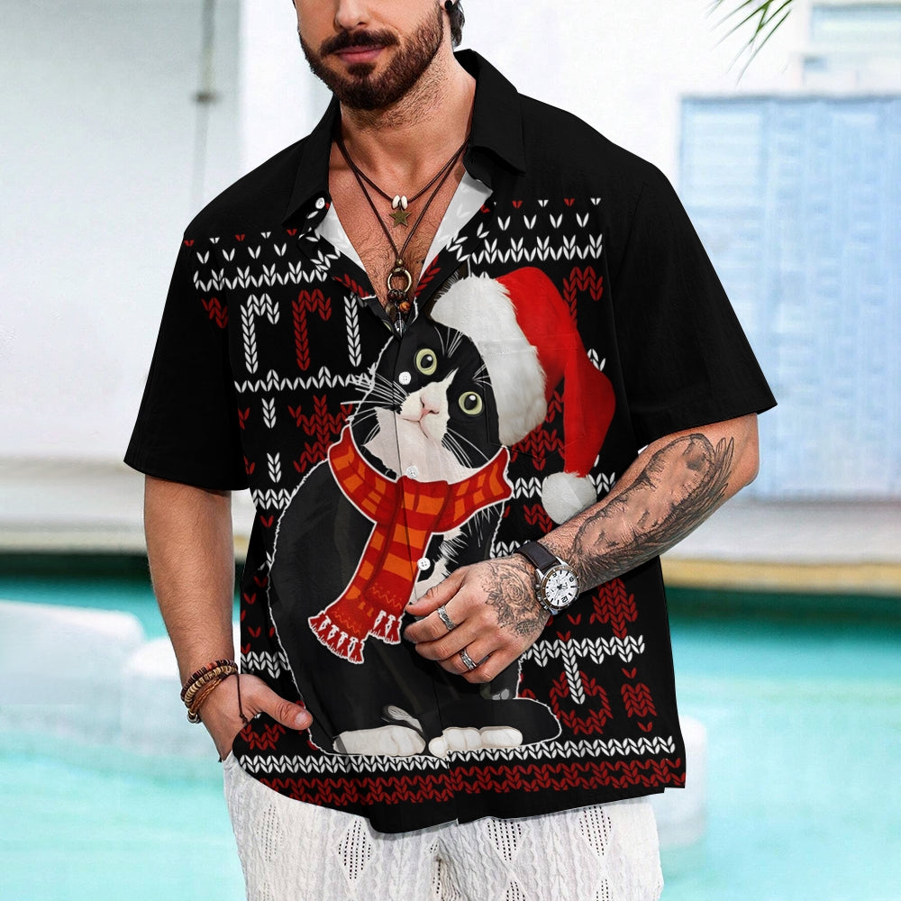 Men's Christmas Cat Casual Short Sleeve Shirt 2410001528
