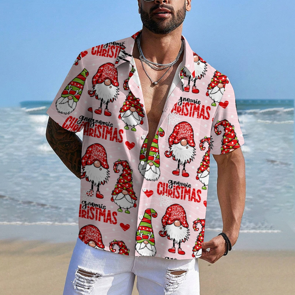 Christmas Gnome Print Casual Short Sleeve Shirt 2410006318