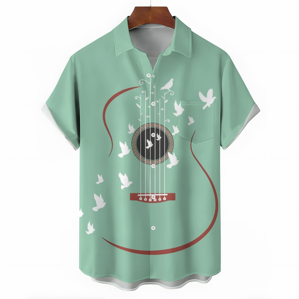 Guitar Pigeon Casual Short Sleeve Shirt 2501005311