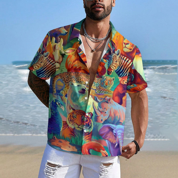 Animal World Print Casual Short Sleeve Shirt 2412004242