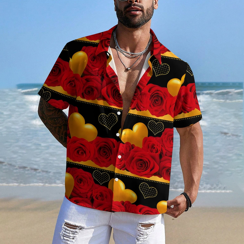 Valentine's Day Love Rose Print Short Sleeve Shirt 2412006482