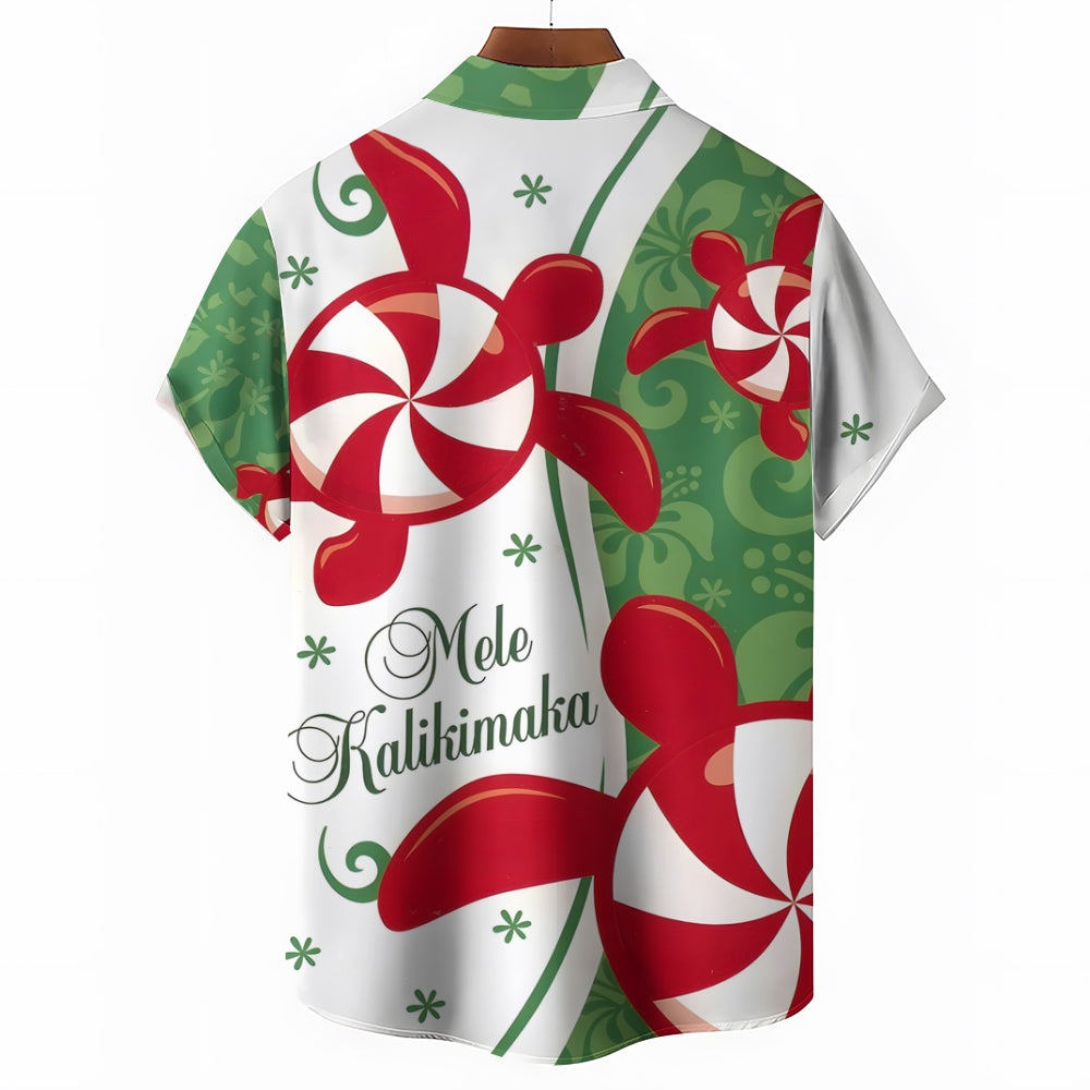 Merry Christmas Turtle Print Casual Short Sleeve Shirt 2412005919