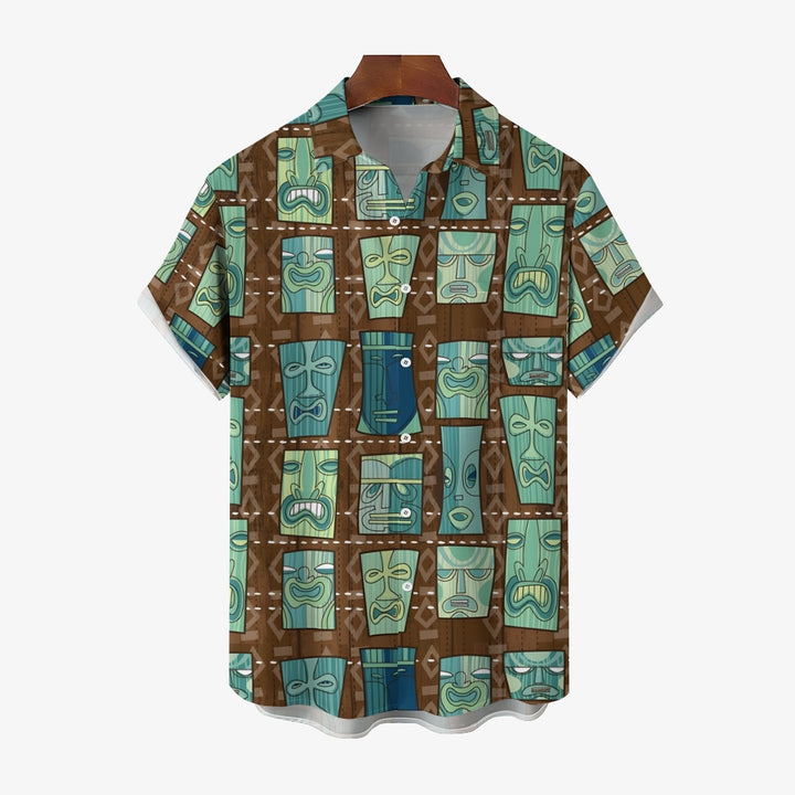 Men's TIKI Art Casual Short Sleeve Shirt 2403000911