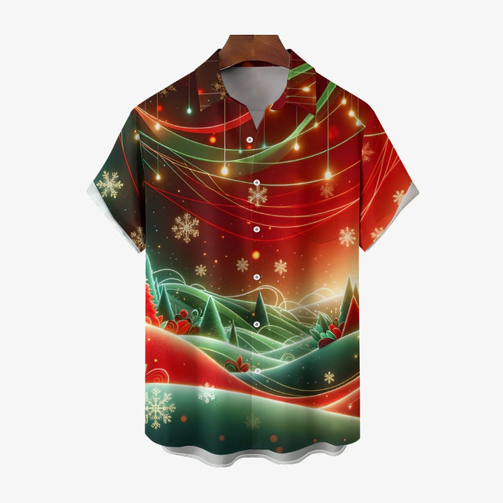 Christmas Landscape Decorative Print Casual Short Sleeve Shirt 2411011835
