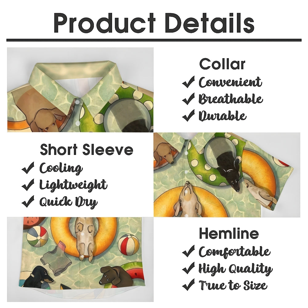 Dachshund Swimming Print Hawaiian Casual Short Sleeve Shirt 2501005326