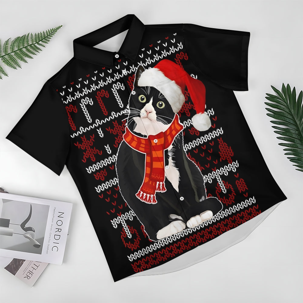Men's Christmas Cat Casual Short Sleeve Shirt 2410001528