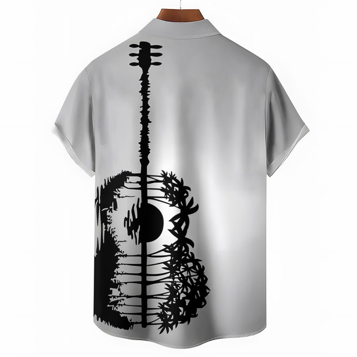 Hawaiian Guitar Silhouette Art Print Casual Short Sleeve Shirt 2501005329