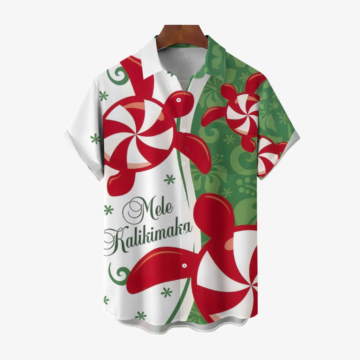 Merry Christmas Turtle Print Casual Short Sleeve Shirt 2412005919