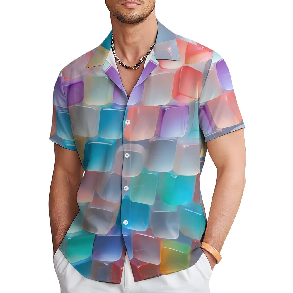 Colorful Ice Art Print Casual Short Sleeve Shirt 2411009992