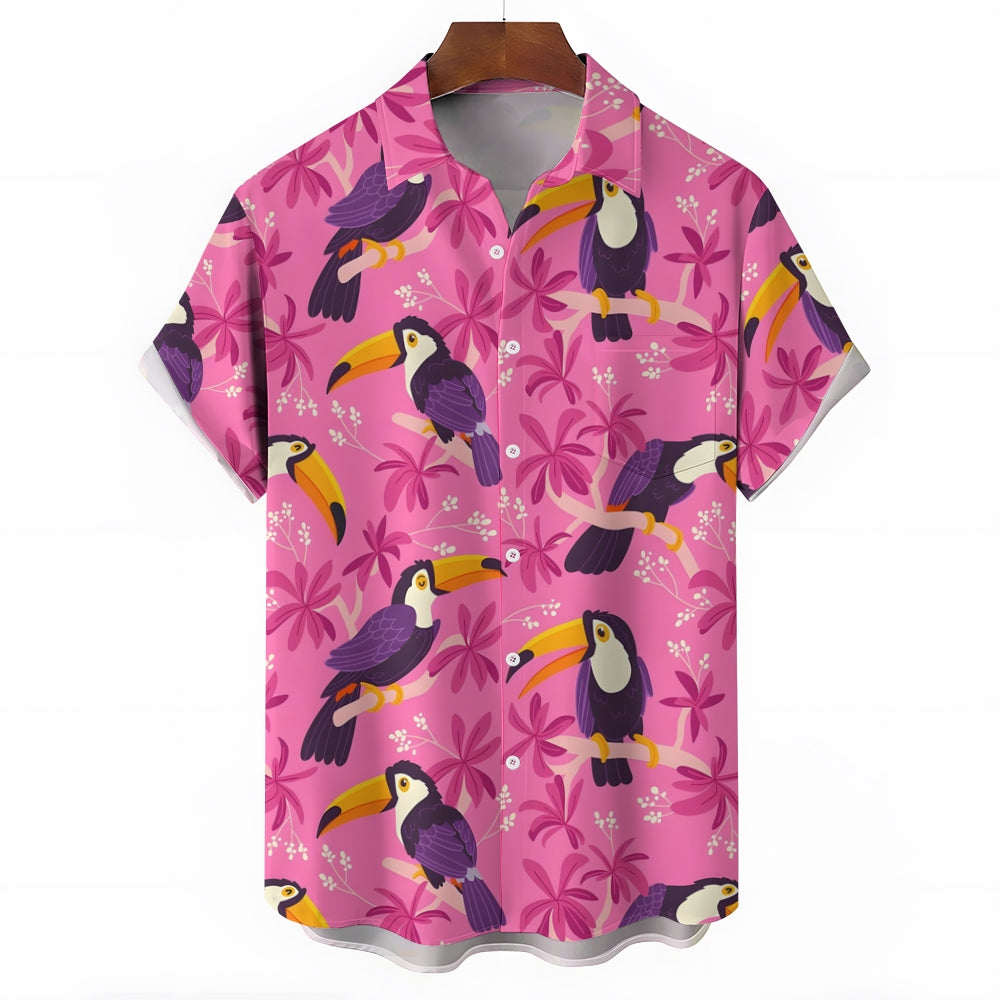 Men's Hawaiian Toucan Print Casual Short Sleeve Shirt 2403000504