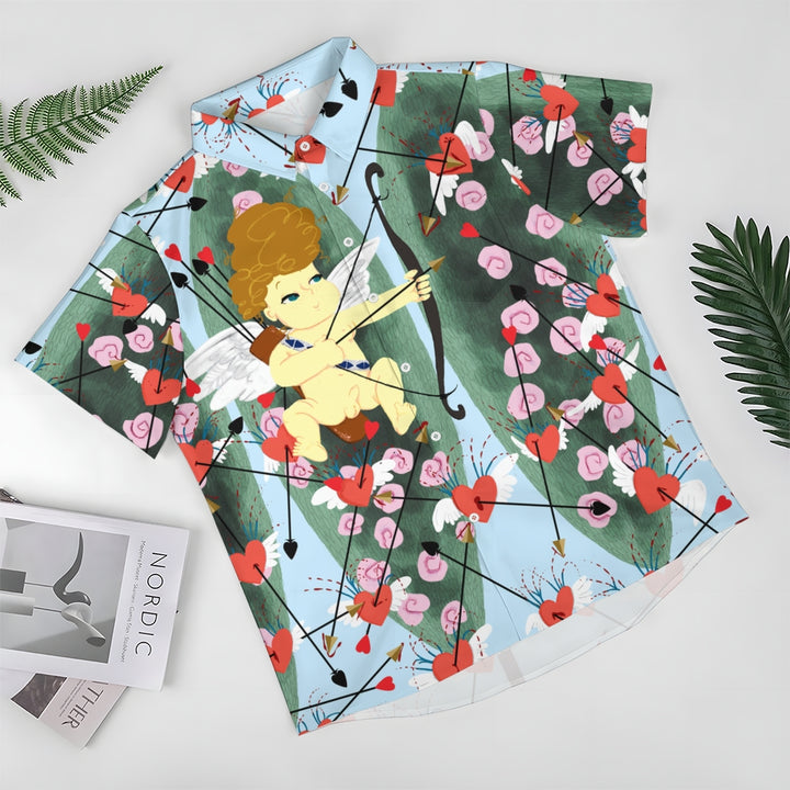 Valentine's Day Cupid Archery Print Casual Short Sleeve Shirt 2411012906