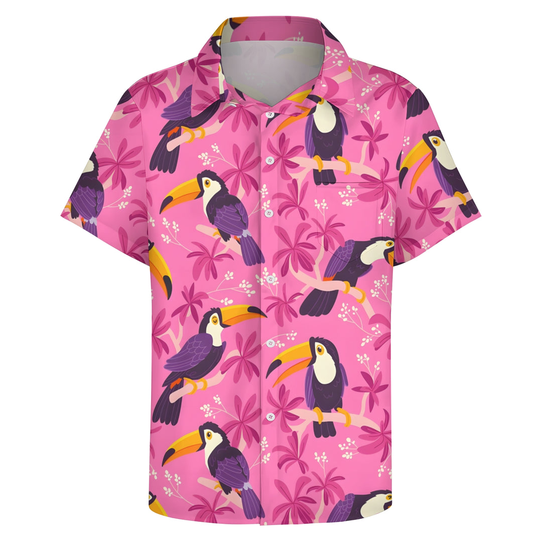 Men's Hawaiian Toucan Print Casual Short Sleeve Shirt 2403000504