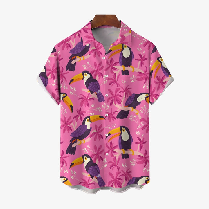 Men's Hawaiian Toucan Print Casual Short Sleeve Shirt 2403000504