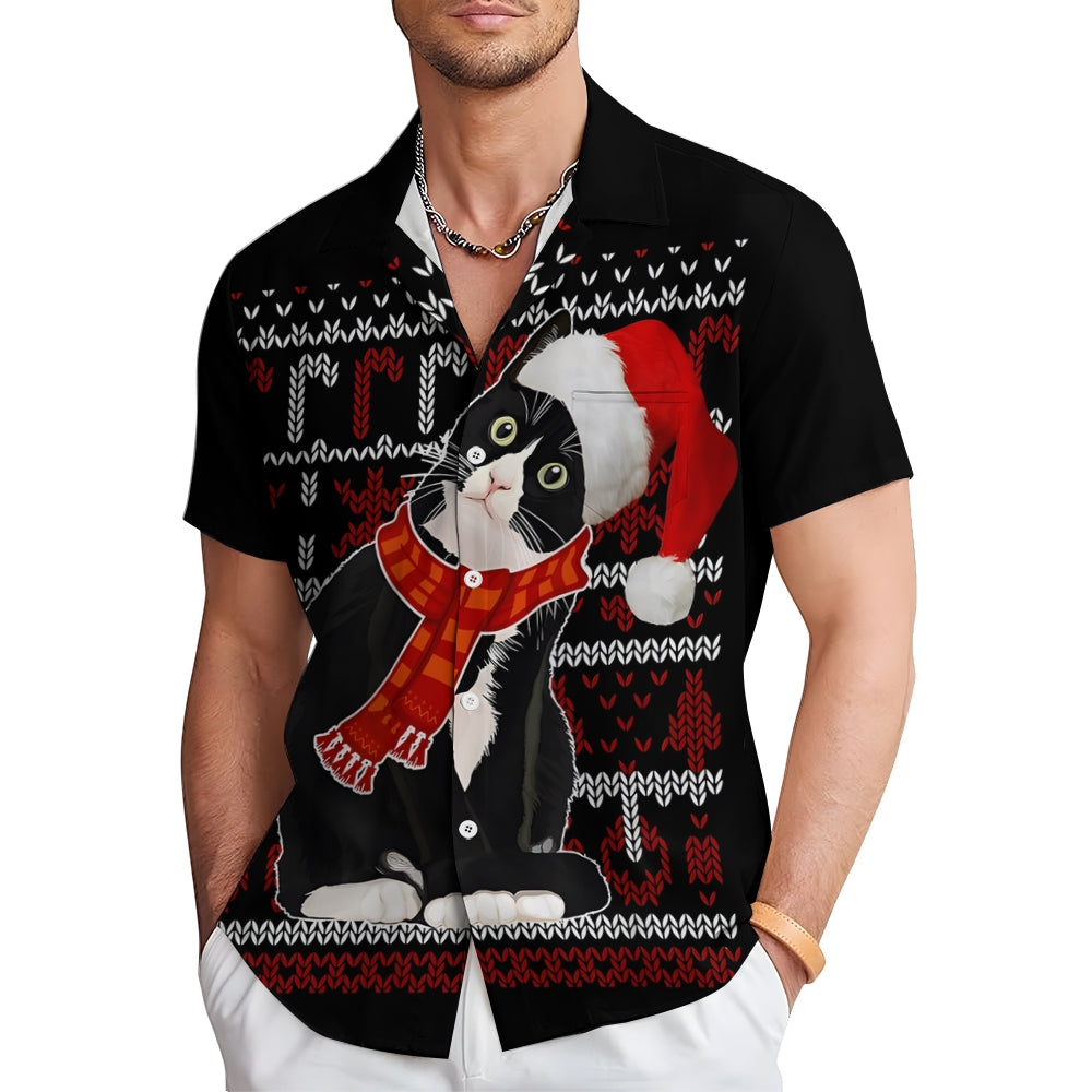 Men's Christmas Cat Casual Short Sleeve Shirt 2410001528