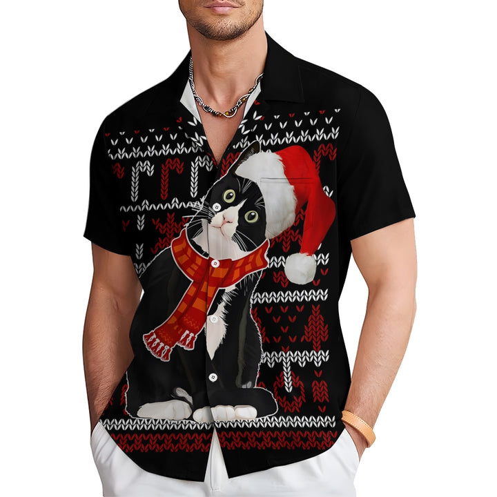 Men's Christmas Cat Casual Short Sleeve Shirt 2410001528