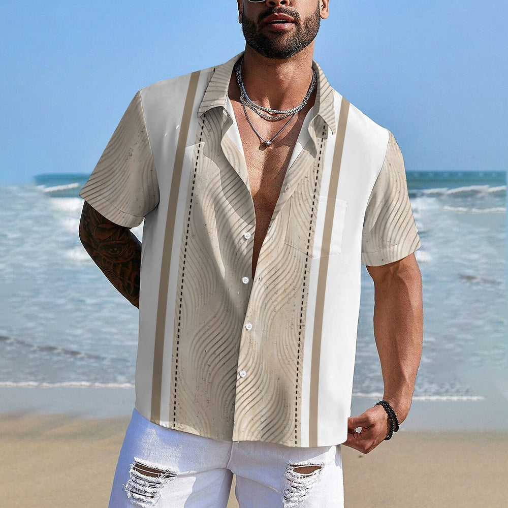 Retro Geometric Texture 3D Bowling Print Men's Button Pocket Short Sleeve Shirt 2405000266