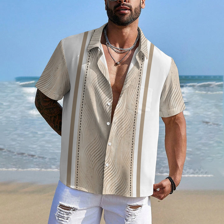 Retro Geometric Texture 3D Bowling Print Men's Button Pocket Short Sleeve Shirt 2405000266