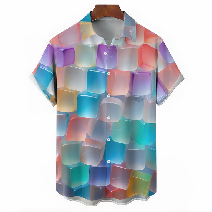 Colorful Ice Art Print Casual Short Sleeve Shirt 2411009992