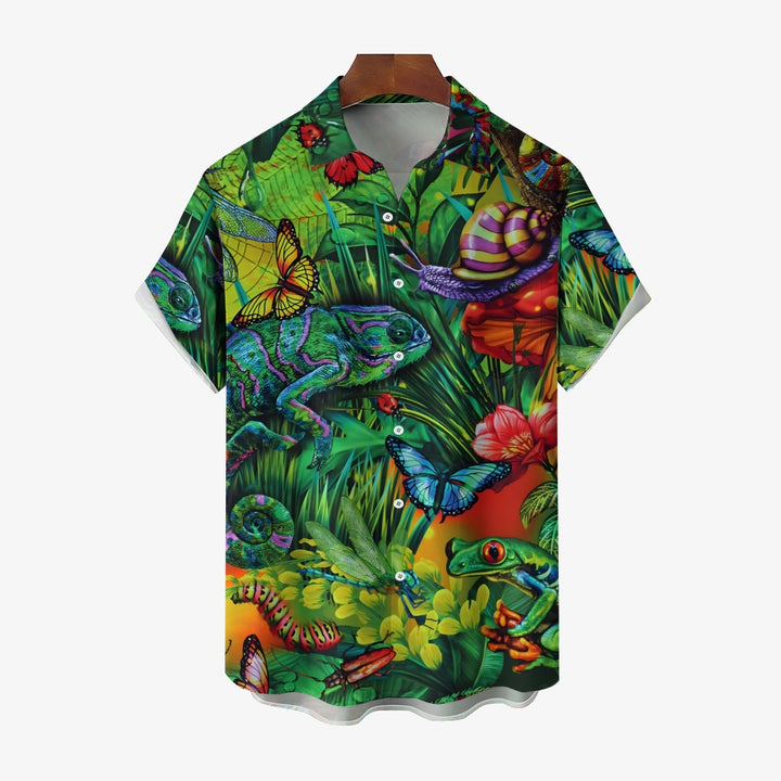Men's Tropical Rainforest Animals Insects Casual Short Sleeve Shirt 2404000248