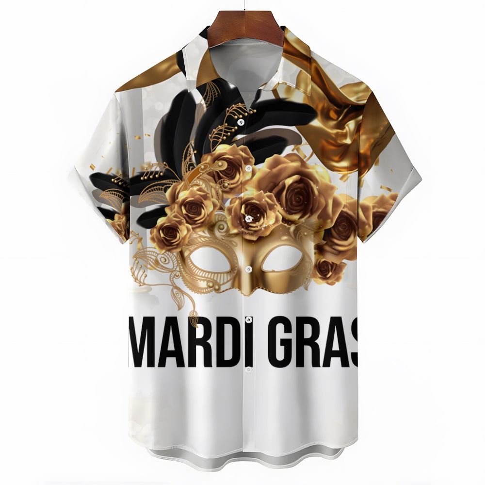 Mardi Gras Mask Art Print Casual Short Sleeve Shirt 2411013432