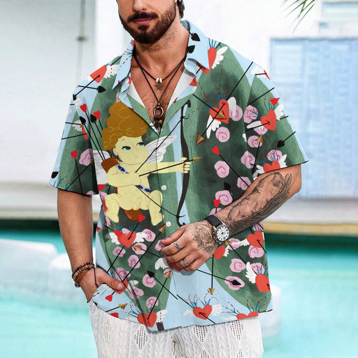 Valentine's Day Cupid Archery Print Casual Short Sleeve Shirt 2411012906