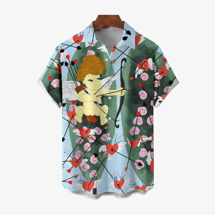 Valentine's Day Cupid Archery Print Casual Short Sleeve Shirt 2411012906