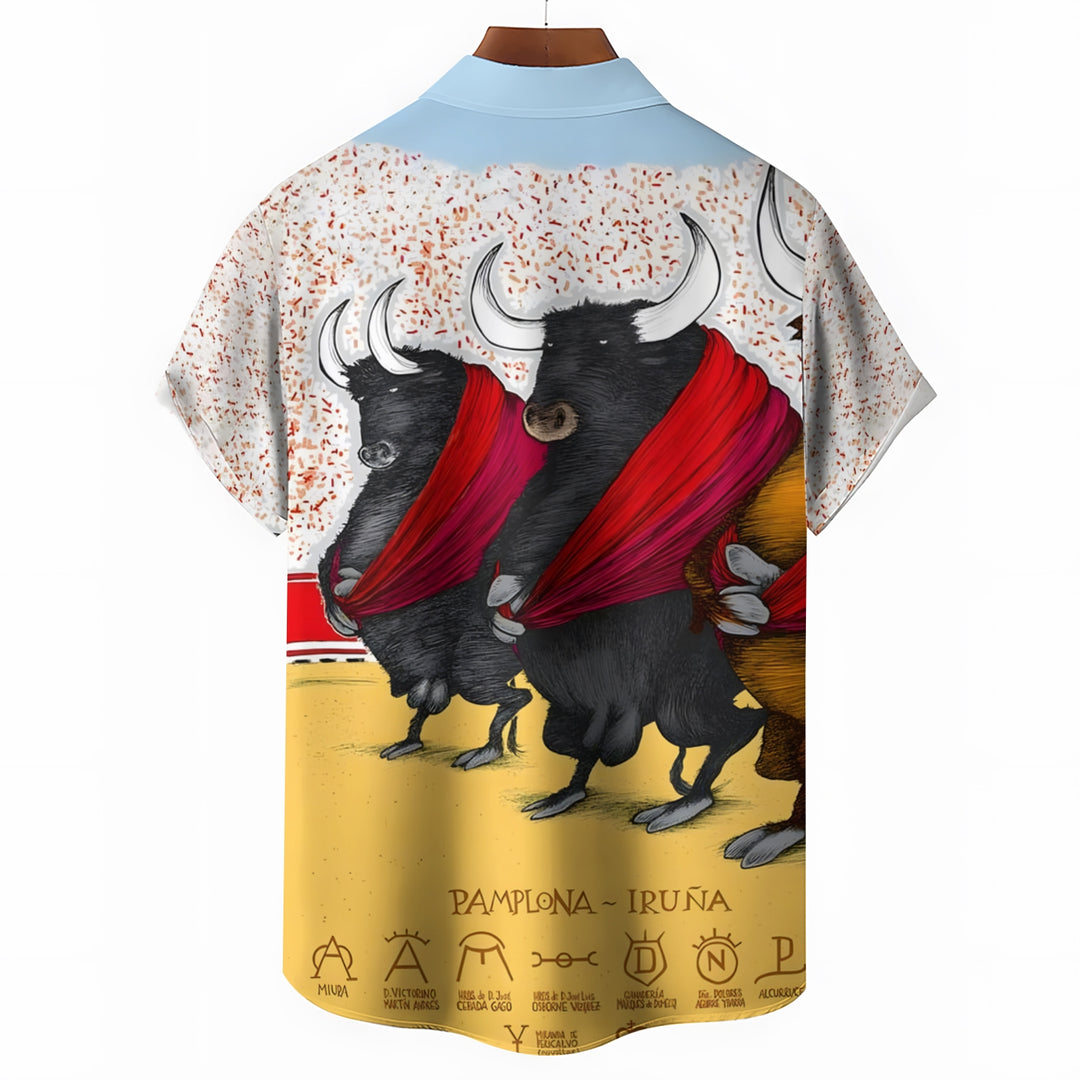 Men's Bullfighting Theme Casual Short Sleeve Shirt 2403000719