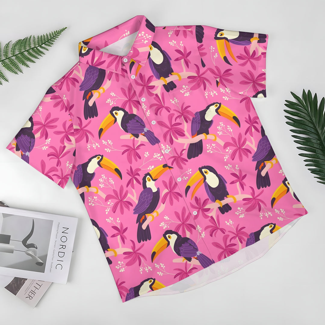 Men's Hawaiian Toucan Print Casual Short Sleeve Shirt 2403000504