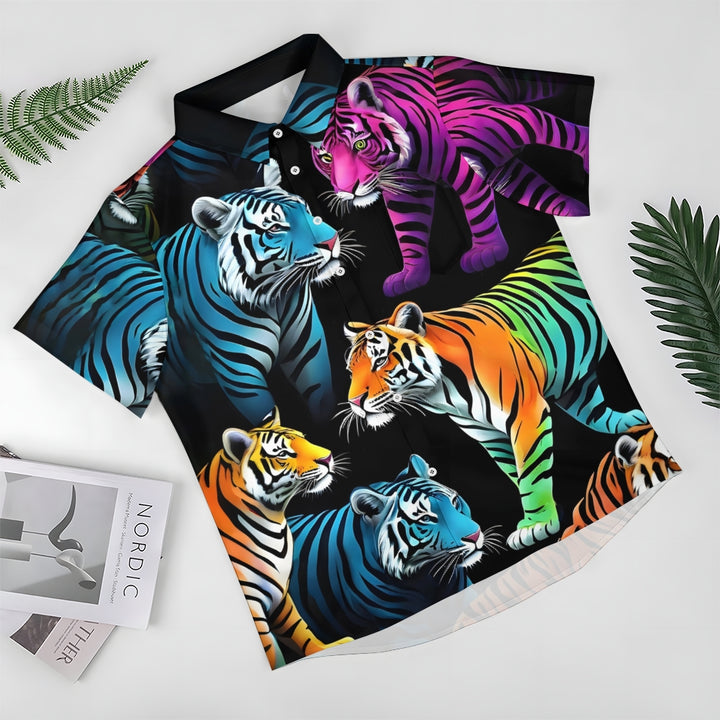 Men's Fashion Colorful Tiger Print Short Sleeve Shirt 2501002158