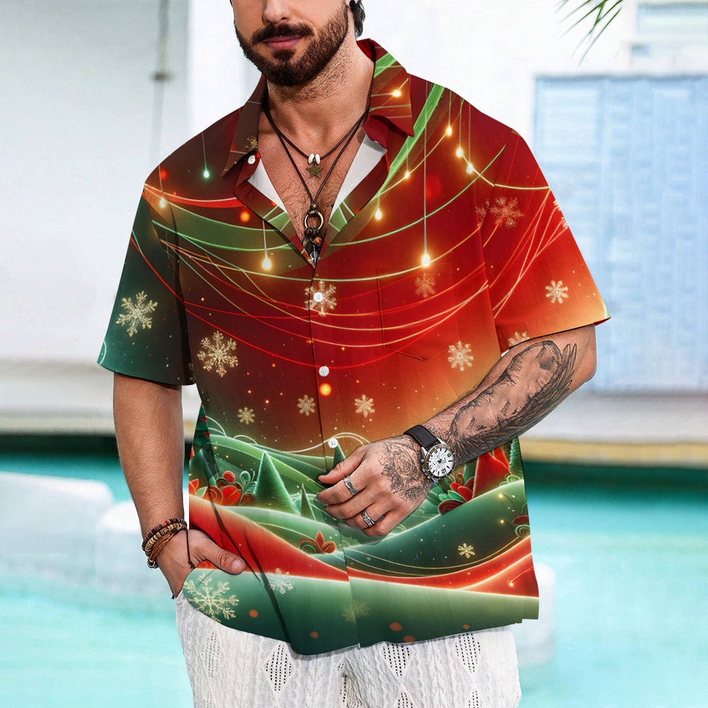 Christmas Landscape Decorative Print Casual Short Sleeve Shirt 2411011835