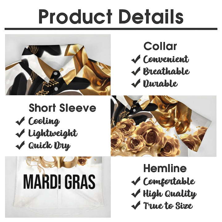 Mardi Gras Mask Art Print Casual Short Sleeve Shirt 2411013432