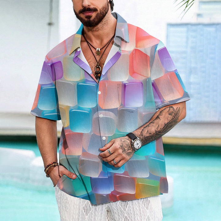 Colorful Ice Art Print Casual Short Sleeve Shirt 2411009992