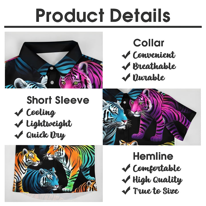 Men's Fashion Colorful Tiger Print Short Sleeve Shirt 2501002158