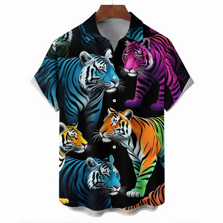 Men's Fashion Colorful Tiger Print Short Sleeve Shirt 2501002158