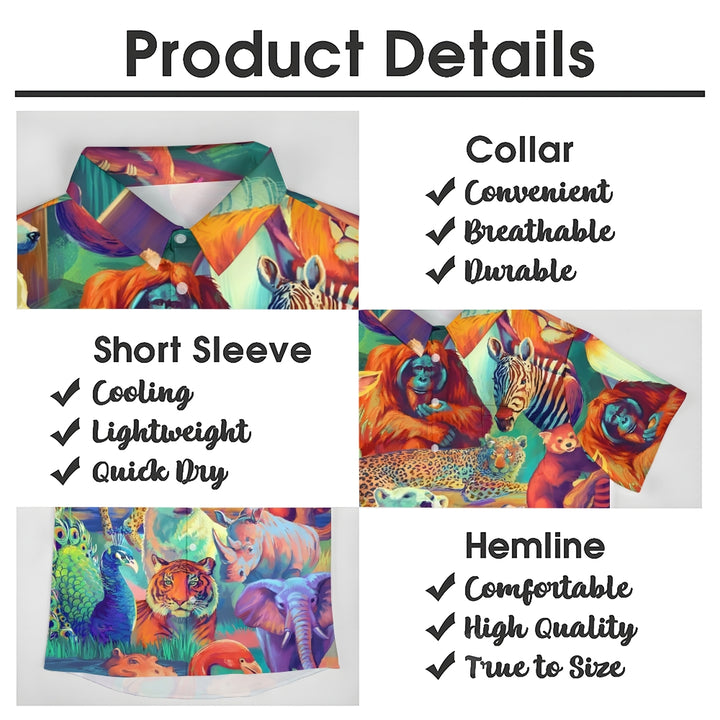 Animal World Print Casual Short Sleeve Shirt 2412004242