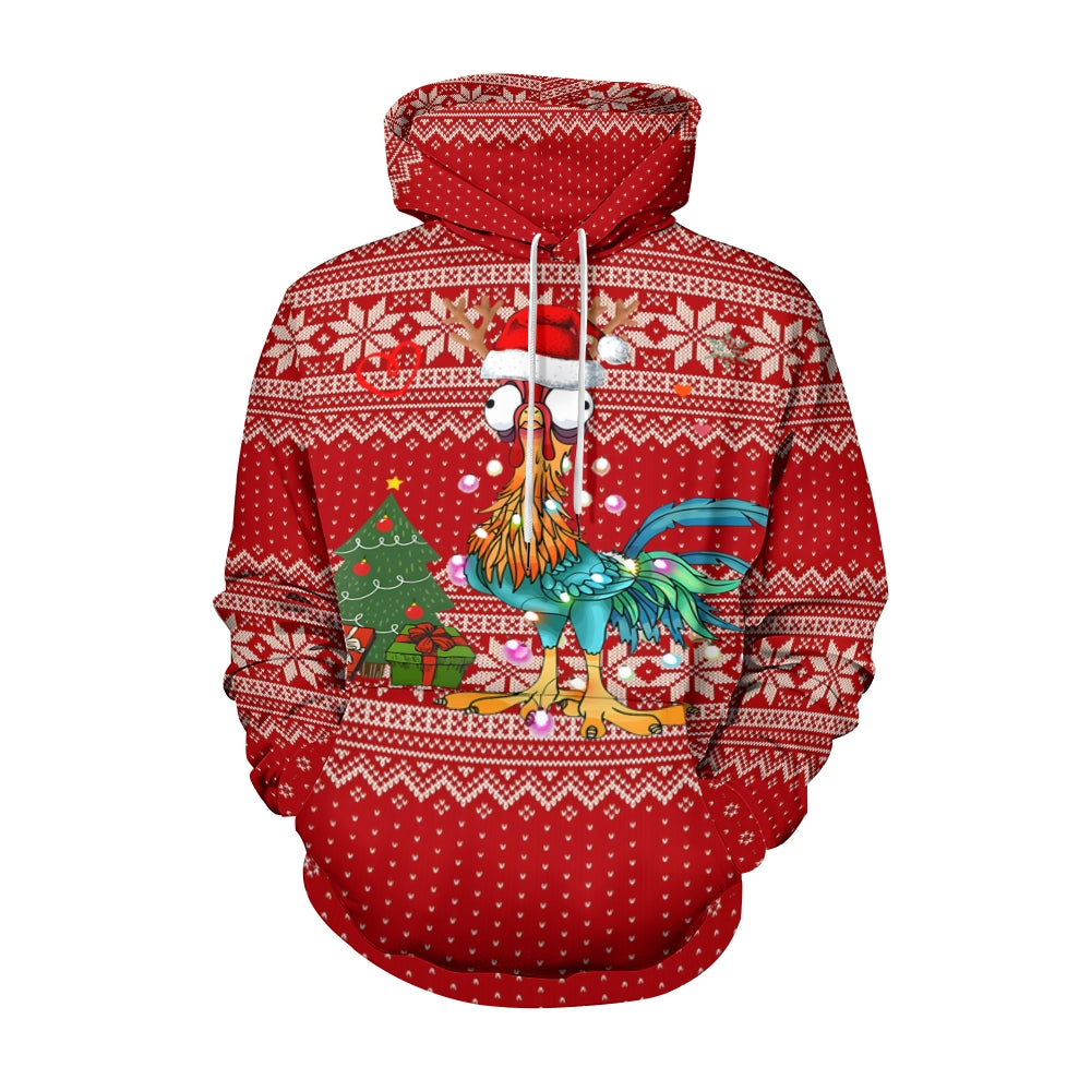 Plue Size Merry Christmas Rooster Cartoon Printed Hoodies 2411009042