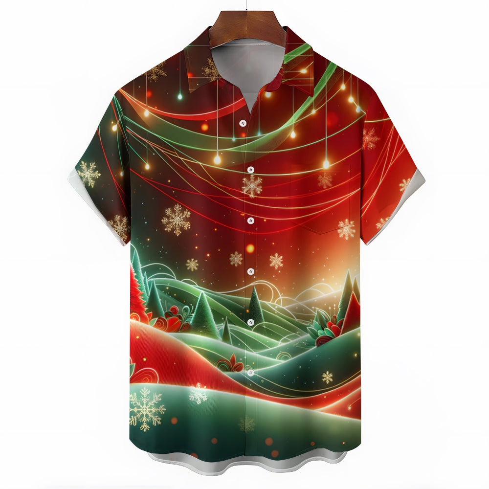 Christmas Landscape Decorative Print Casual Short Sleeve Shirt 2411011835