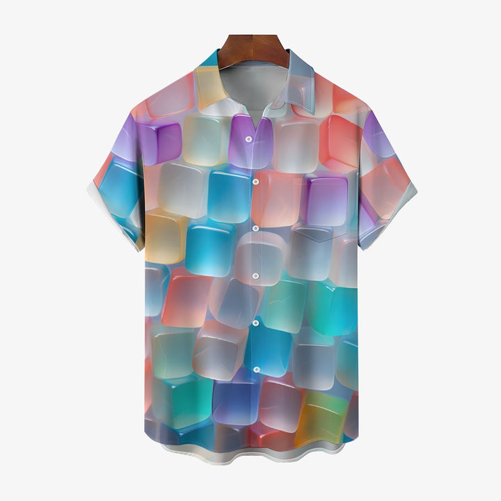Colorful Ice Art Print Casual Short Sleeve Shirt 2411009992