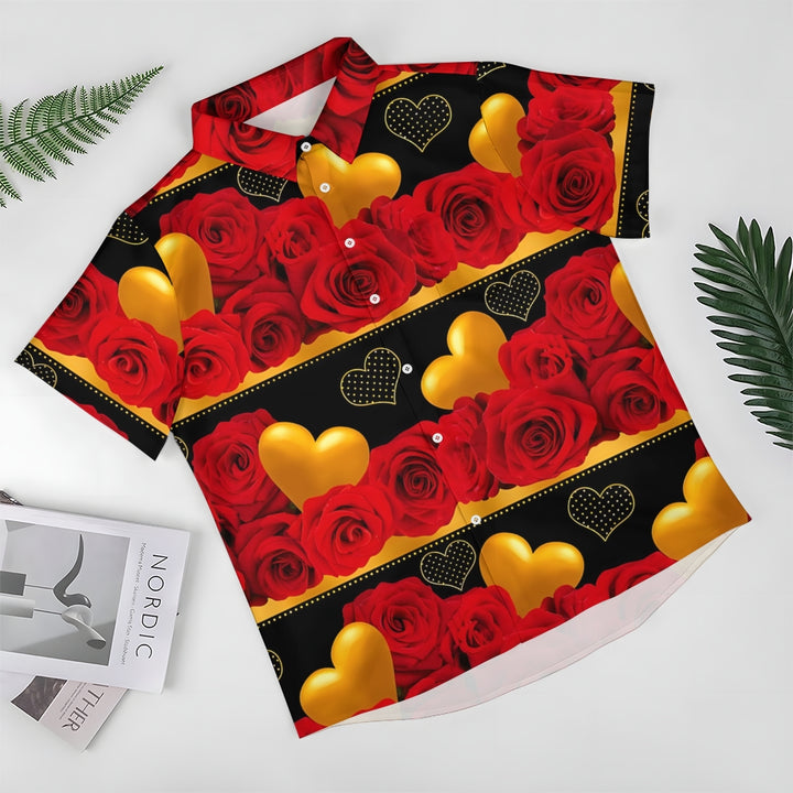 Valentine's Day Love Rose Print Short Sleeve Shirt 2412006482