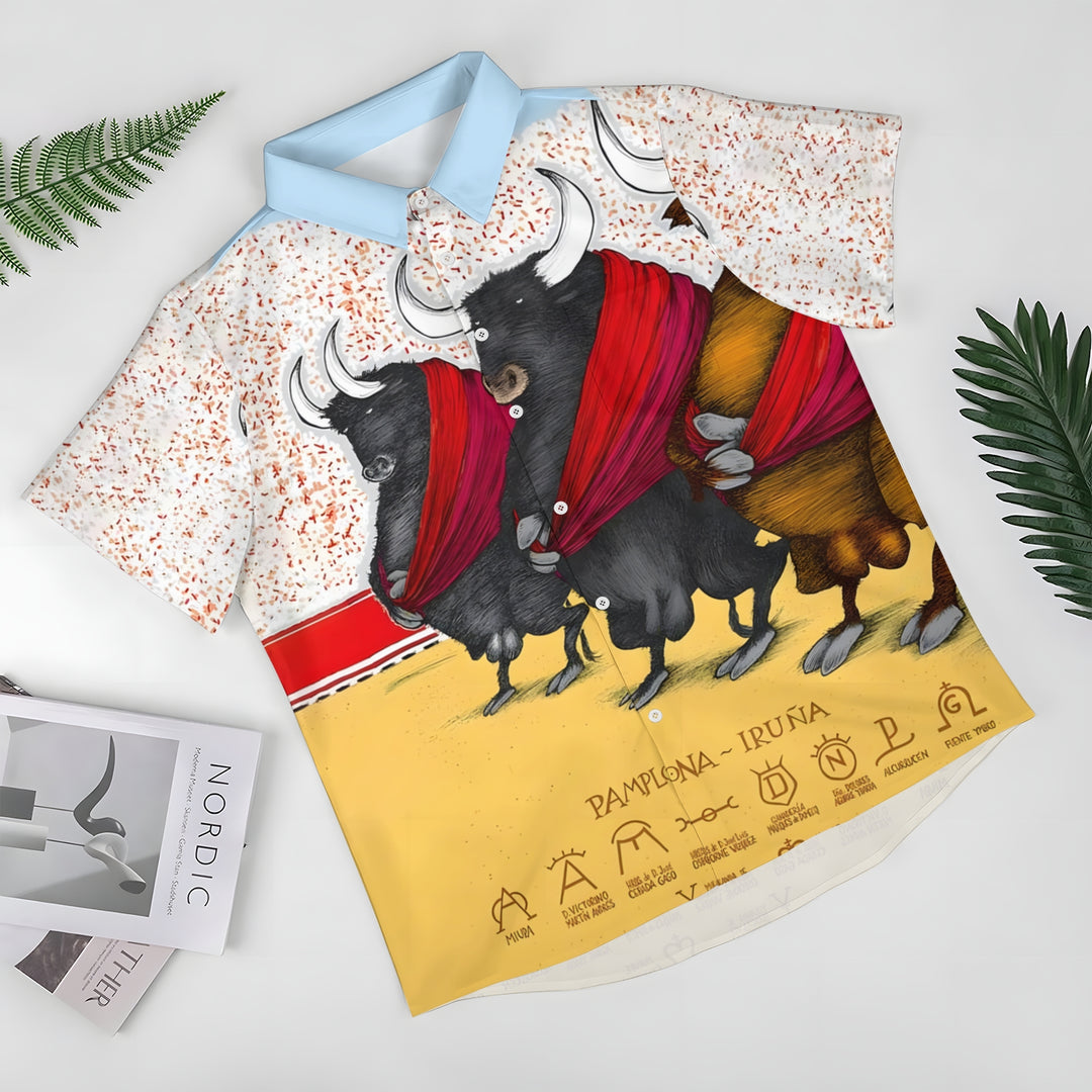 Men's Bullfighting Theme Casual Short Sleeve Shirt 2403000719