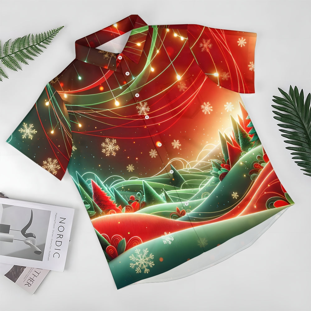 Christmas Landscape Decorative Print Casual Short Sleeve Shirt 2411011835