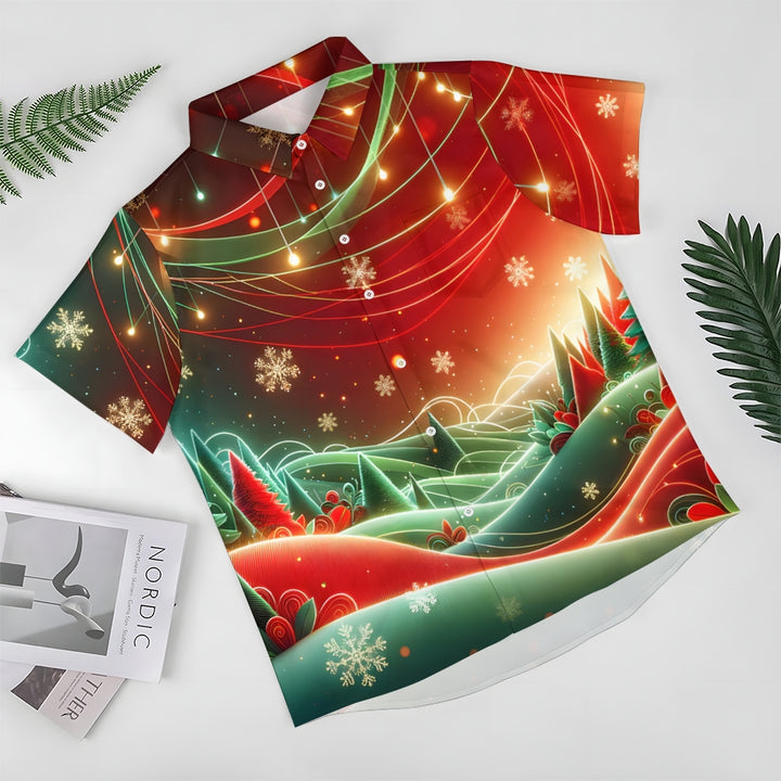 Christmas Landscape Decorative Print Casual Short Sleeve Shirt 2411011835